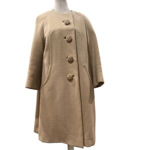 PRIMROSE HAUTE COUTURE SZ M Vintage petite tan lined pocketed coat 1970’s
